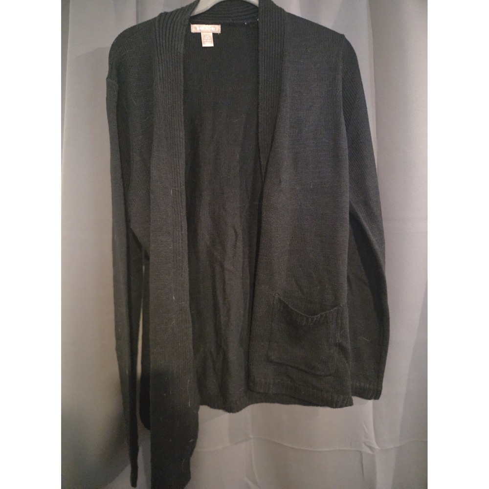 White Stag Women's Black Open-Front Shawl Collar Knit Cardigan Sweater Large